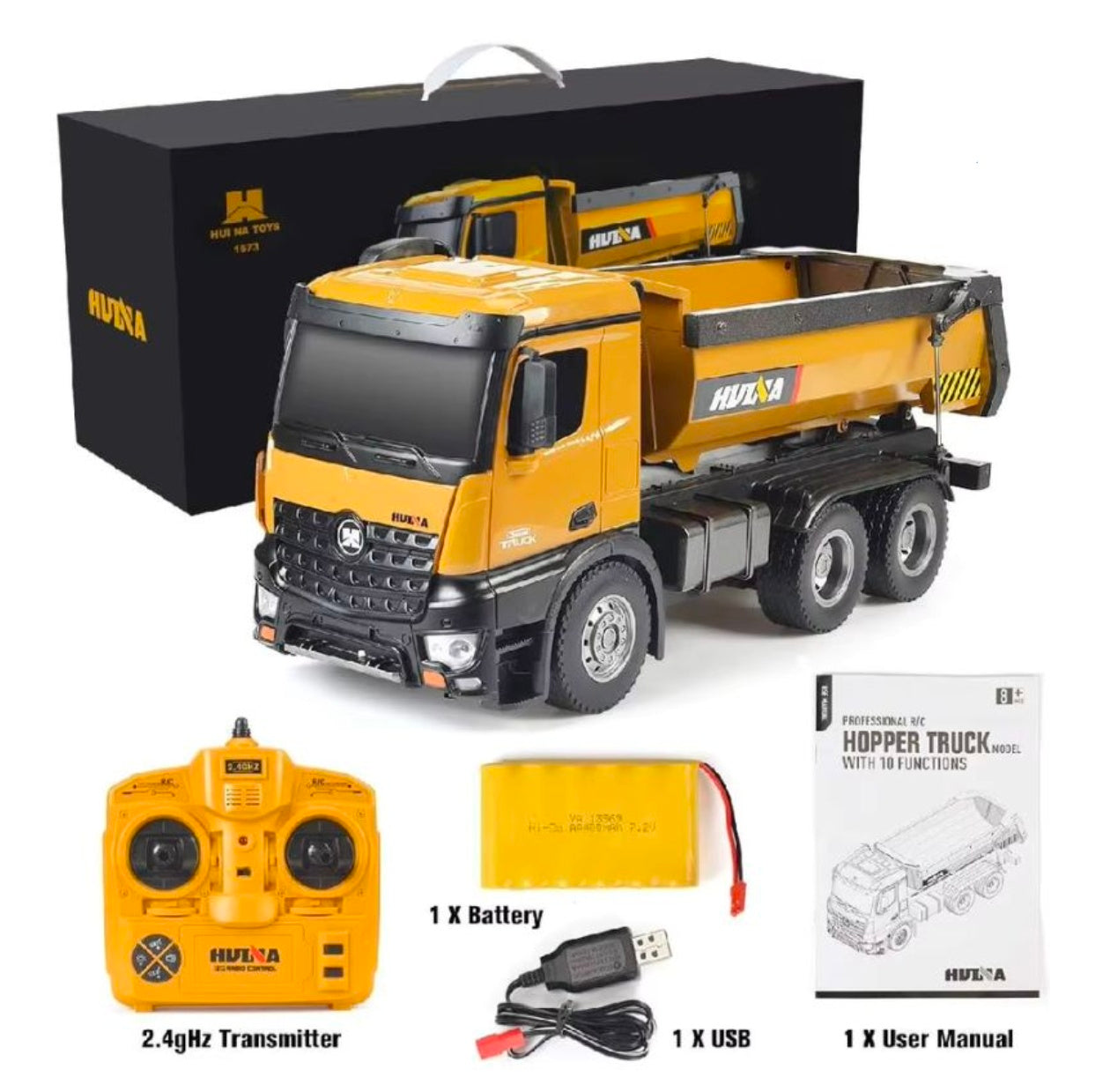 Huina 1573 1:14 Scale RC Dump Truck – Heavy-Duty 10-Channel Remote Control Construction Vehicle (2025 Model | India)